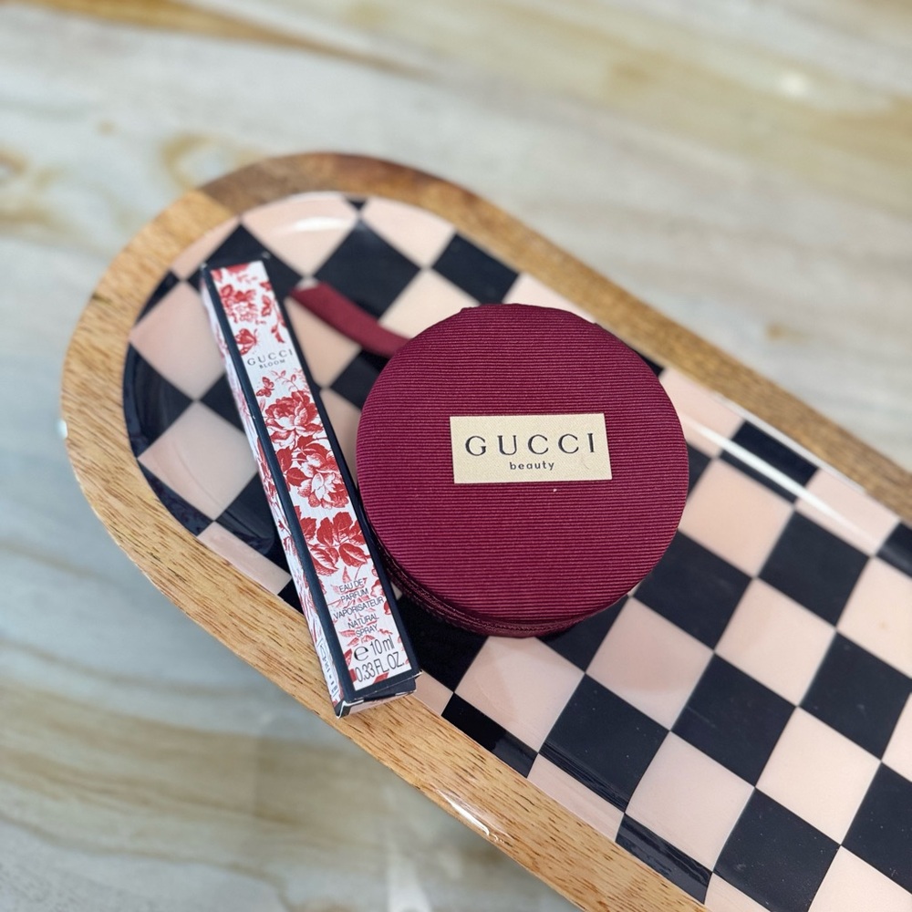 Gucci Maroon Cosmetic Pouch with  with travel  bloom perfume
